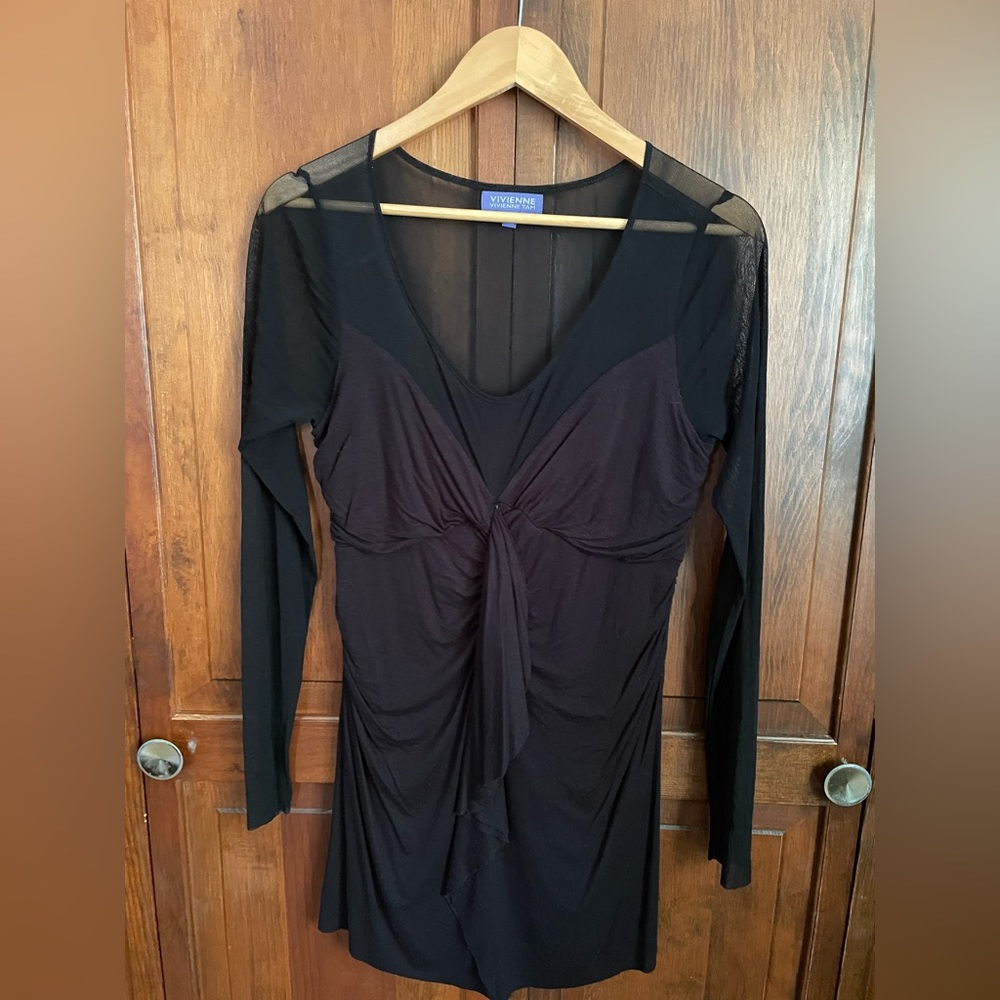 Vivienne tam black stretchy mesh long sleeve top